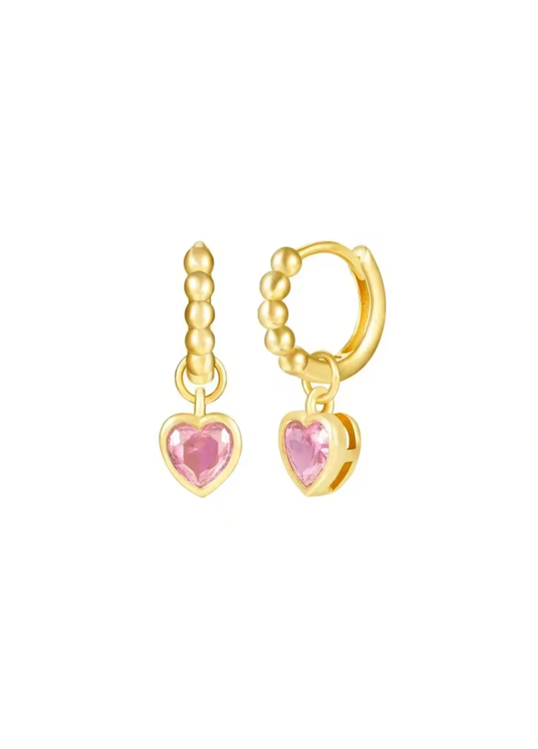 18k Gold Pink Heart Drop Huggies