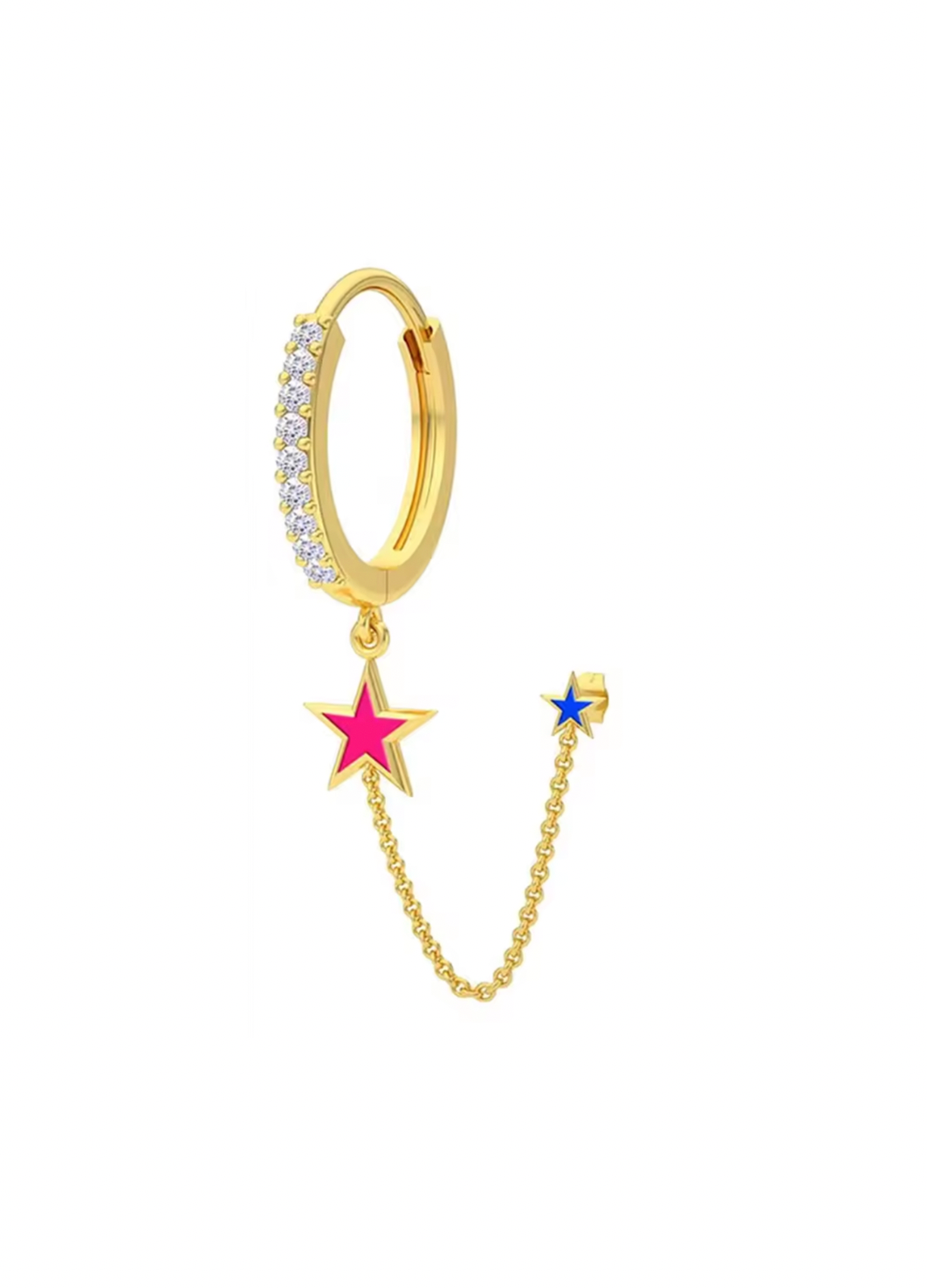 18k Gold Red and Blue Star Earrings