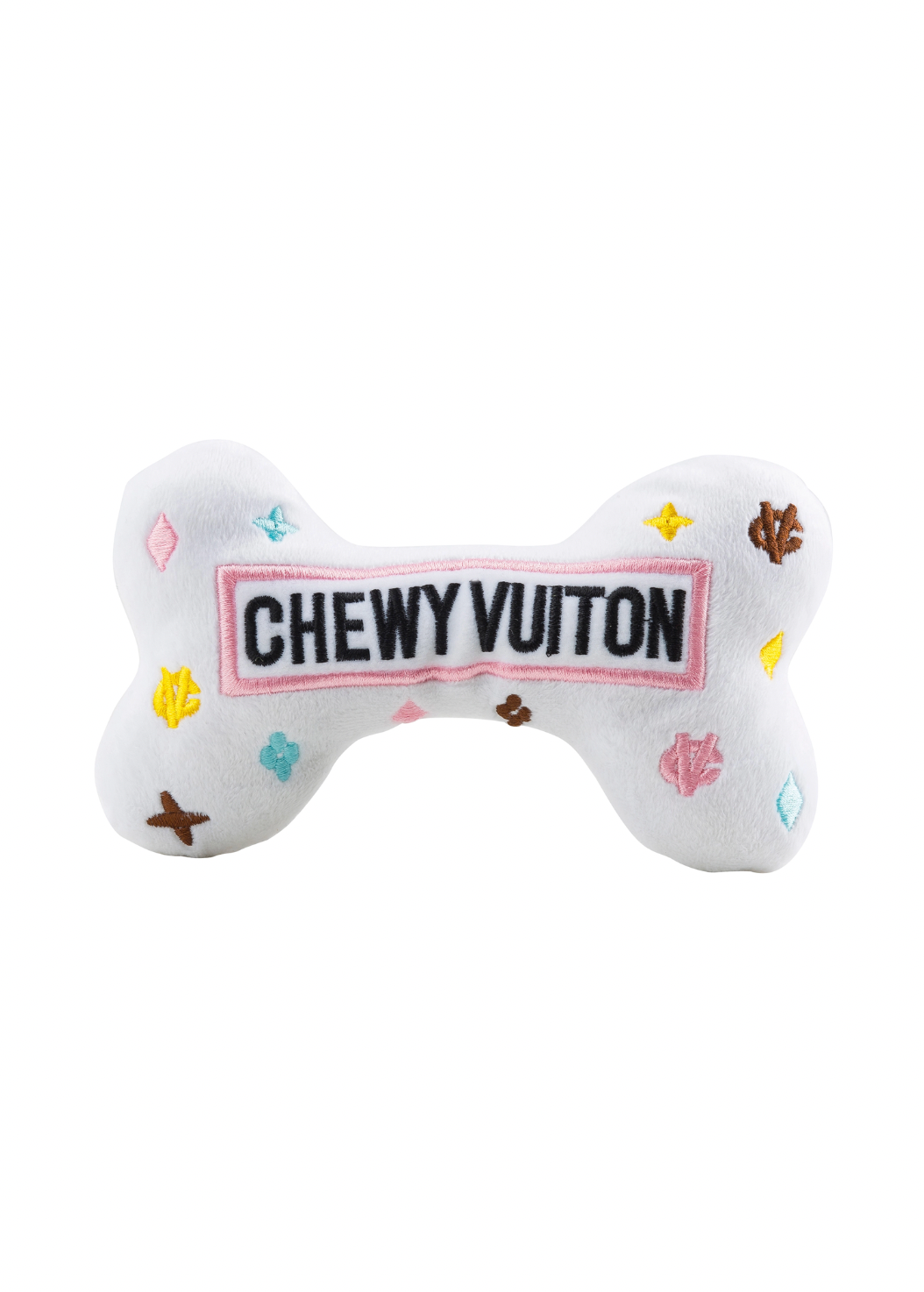 White Chewy Vuiton Bone Dog Toy