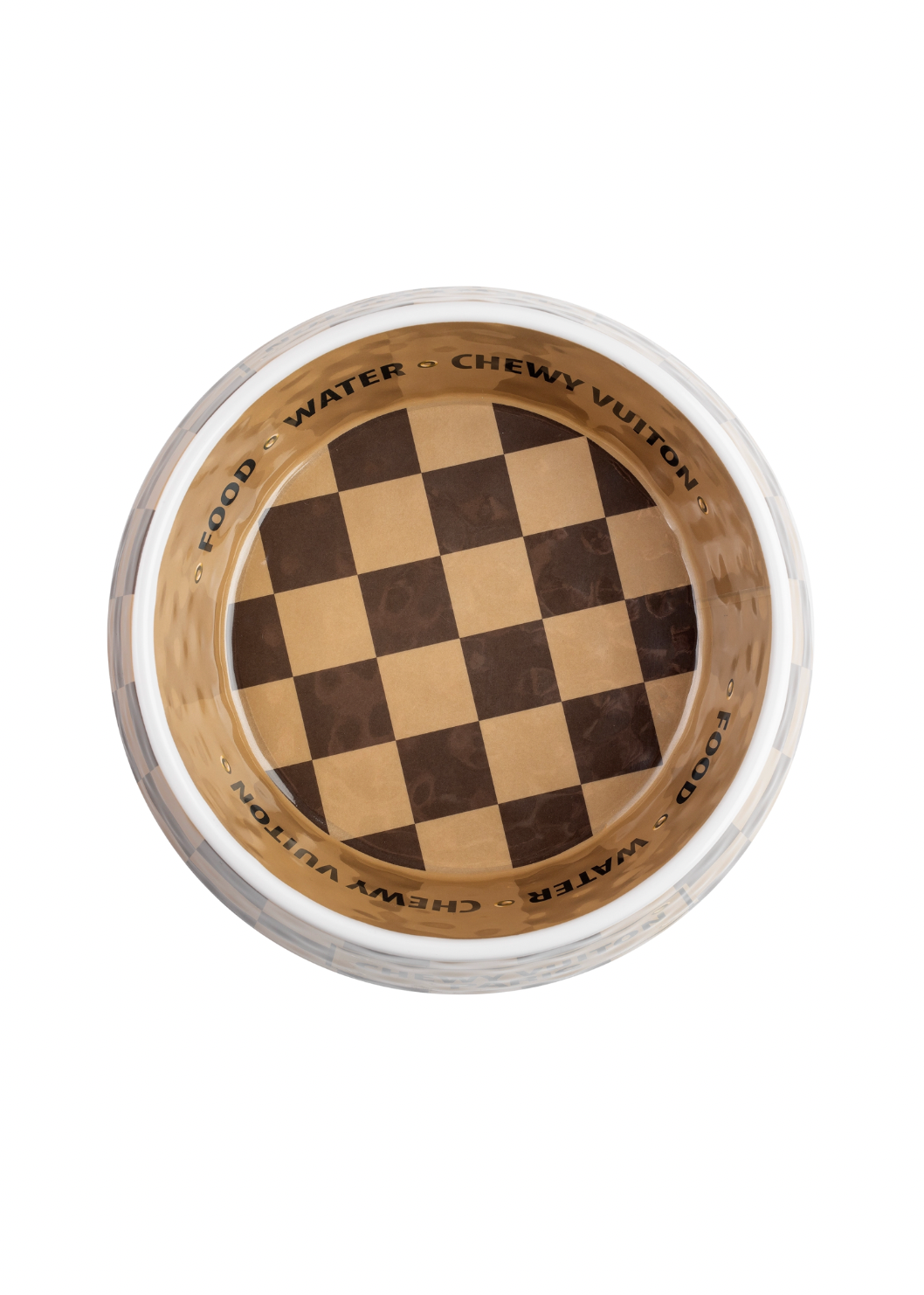 Checkered Chewy Vuiton Dog Bowl