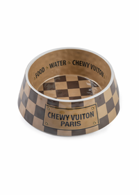 Checkered Chewy Vuiton Dog Bowl