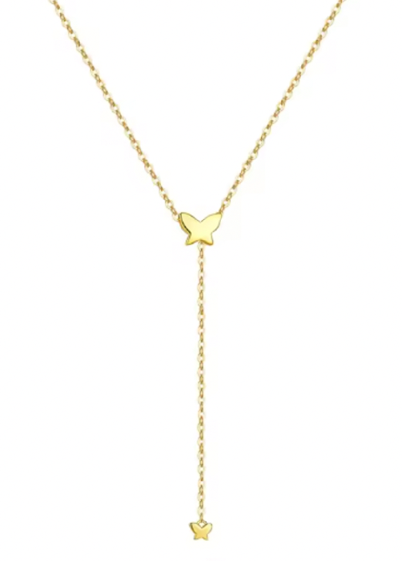 18k Gold Butterfly Adjustable Slide Necklace