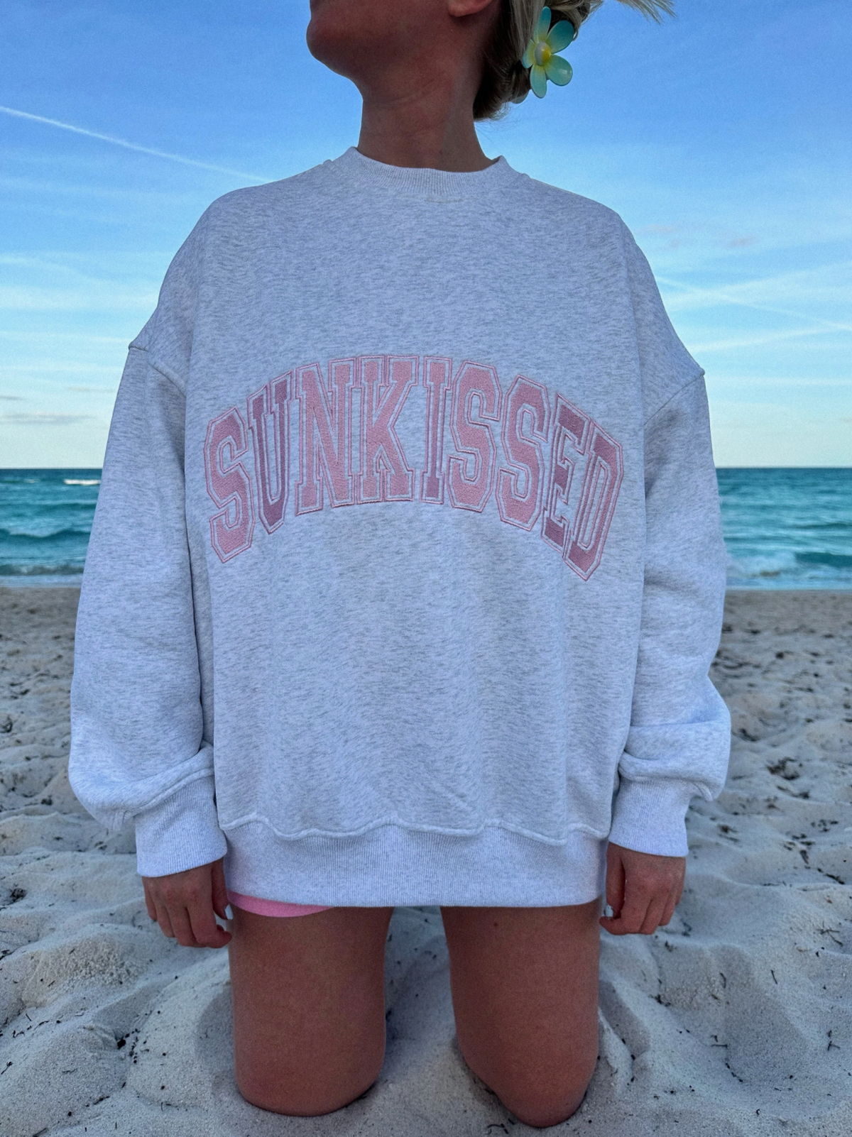 Sunkissed Pink Varsity Embroidered Crewneck