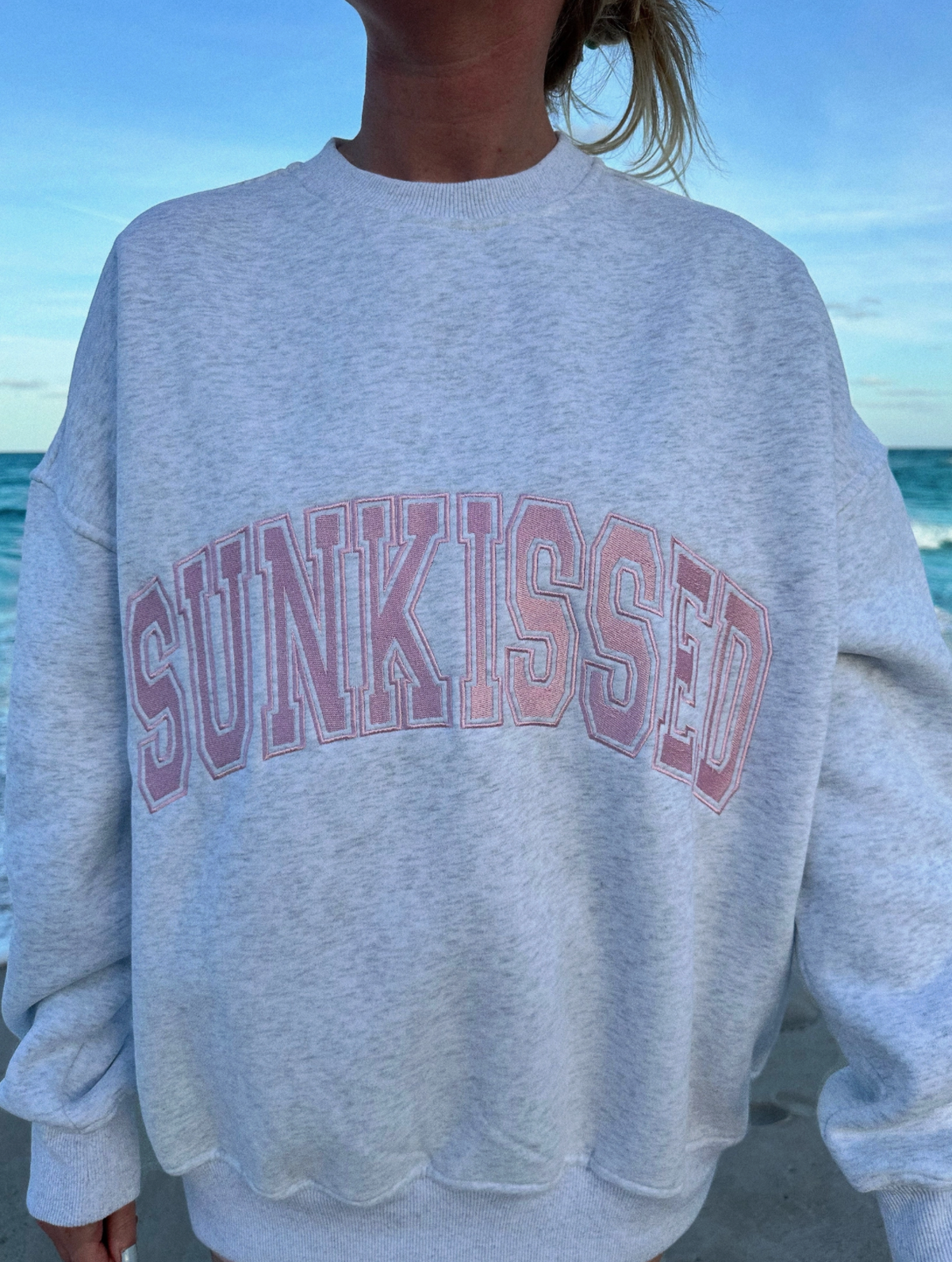 Sunkissed Pink Varsity Embroidered Crewneck