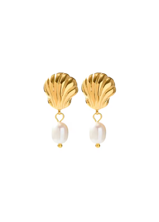 18k Gold Shell Pearl Studs