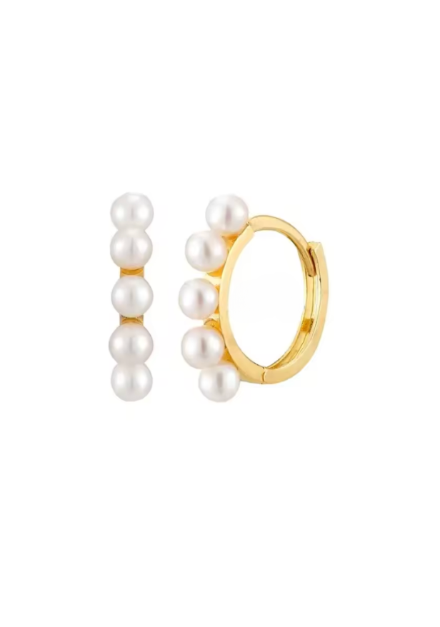 18k Gold Pearl Hoops