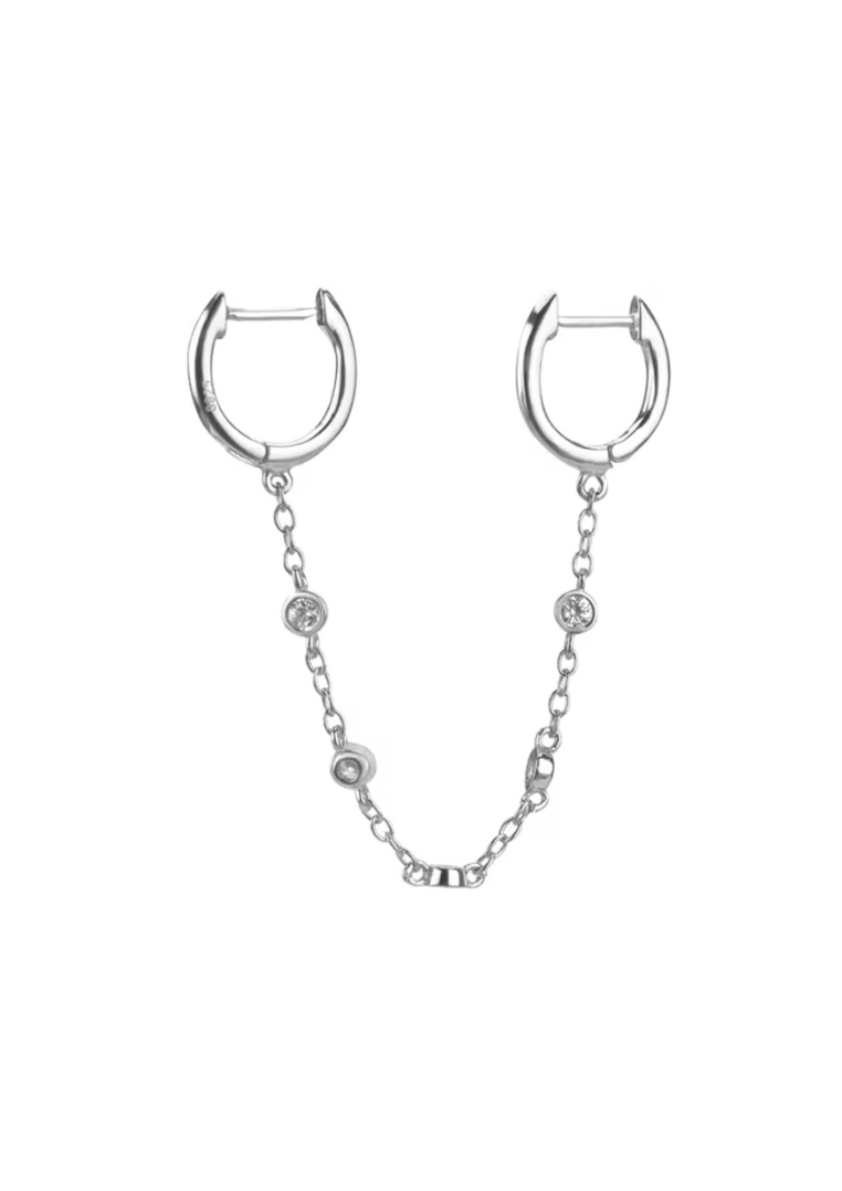 Sterling Silver Hanging Chain CZ Huggies