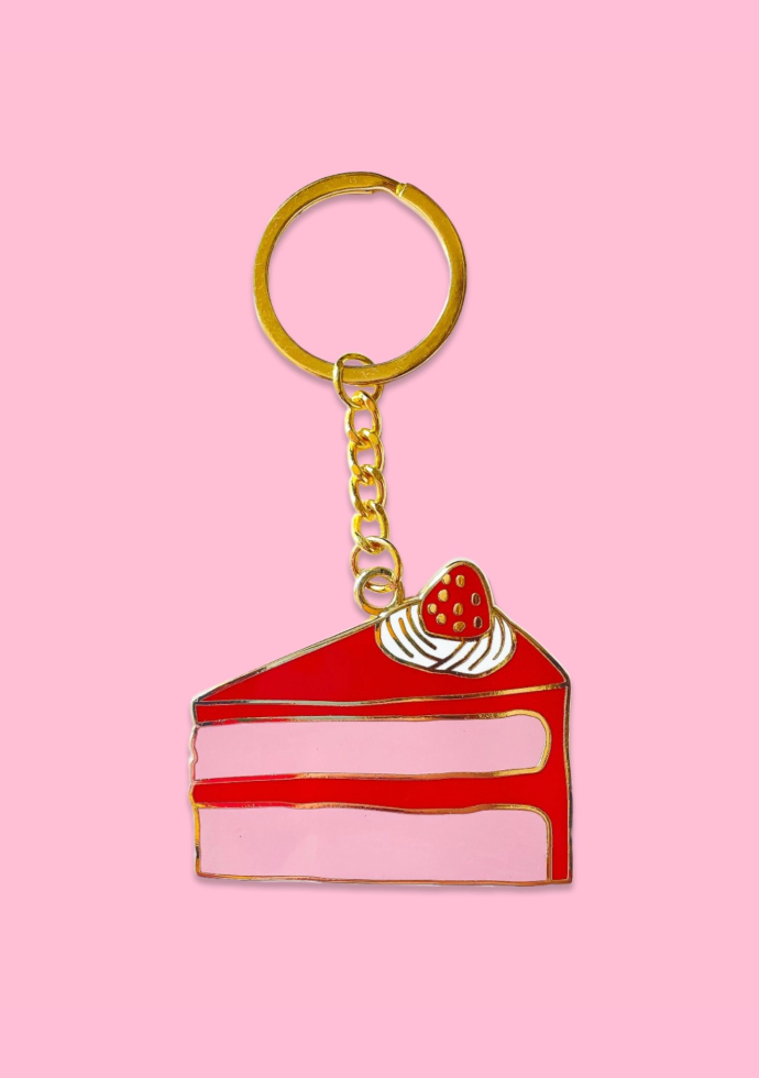 Eat Cake Enamel Keychain