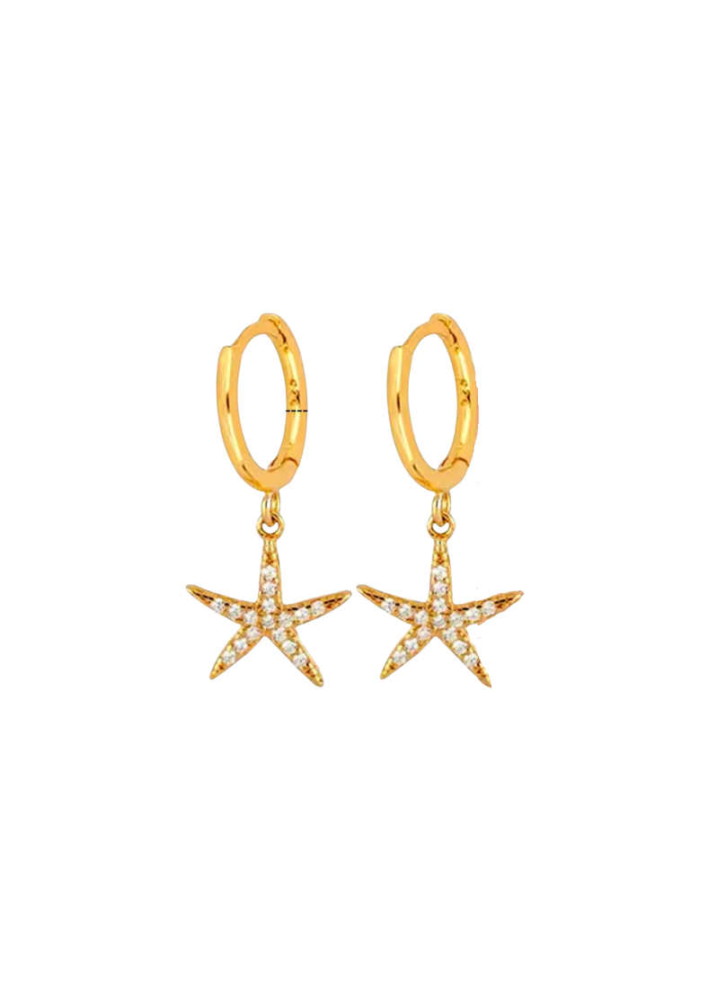 18k Gold Starfish CZ Huggies