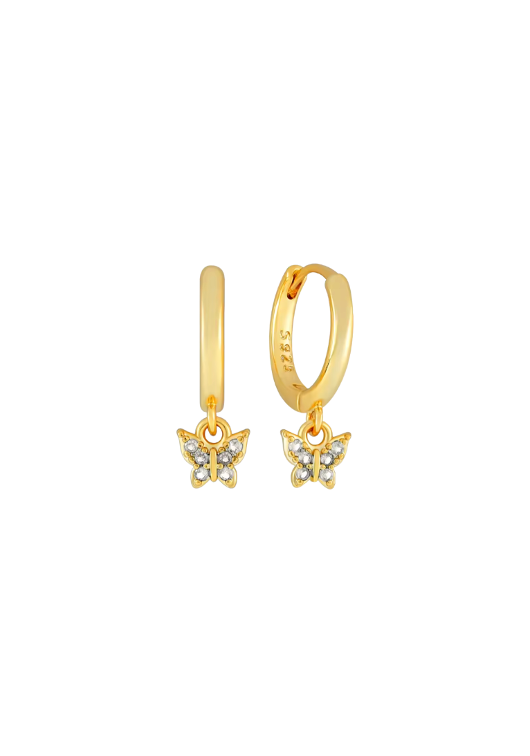 18k Gold Butterfly Dangle CZ Huggies
