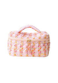 Pink Floral Quilted Makeup Pouch