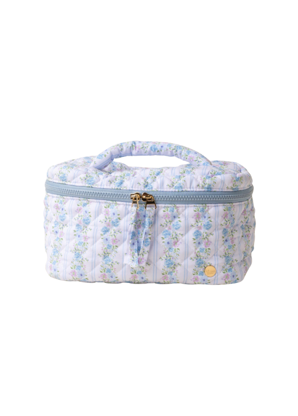 Blue Floral Quilted Makeup Pouch