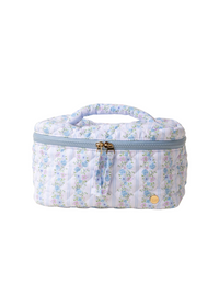 Blue Floral Quilted Makeup Pouch