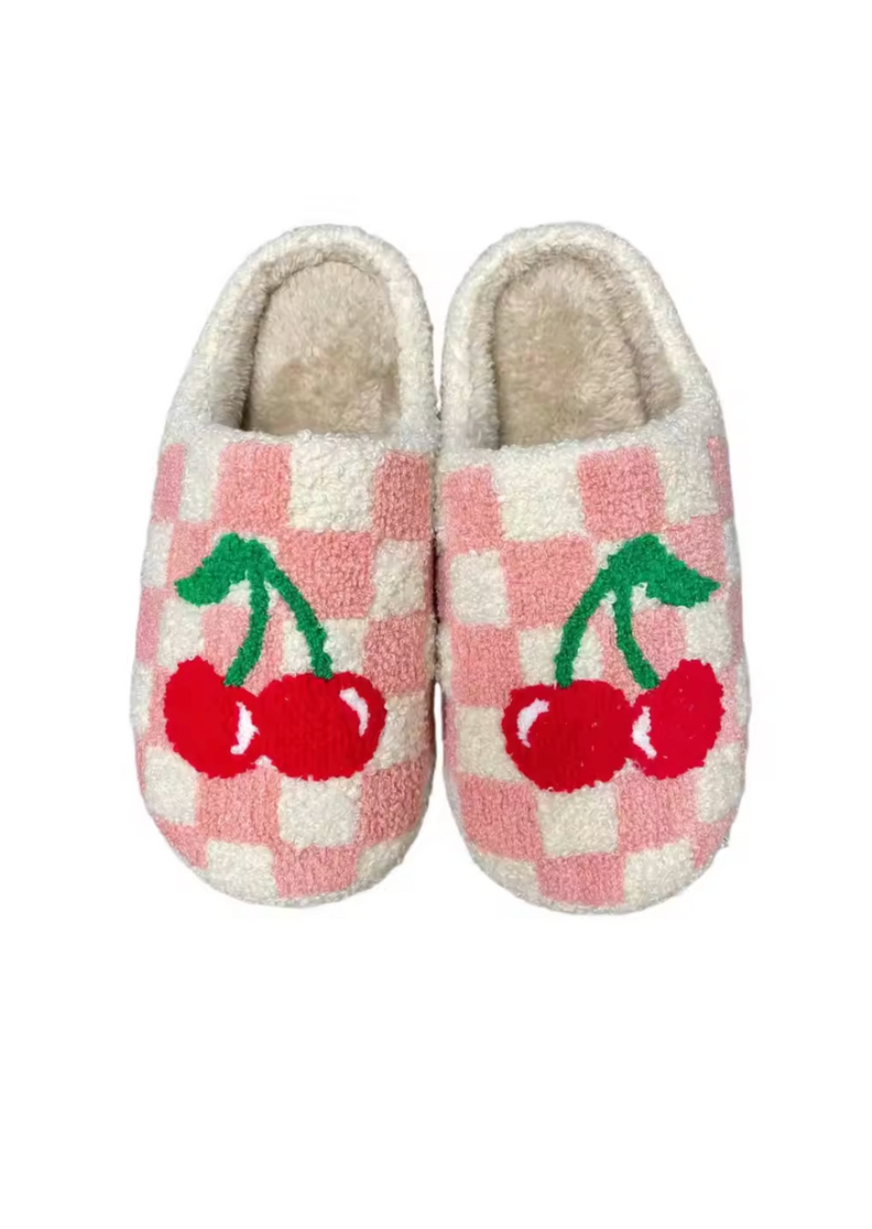 Pink Cherry Checkered Slippers