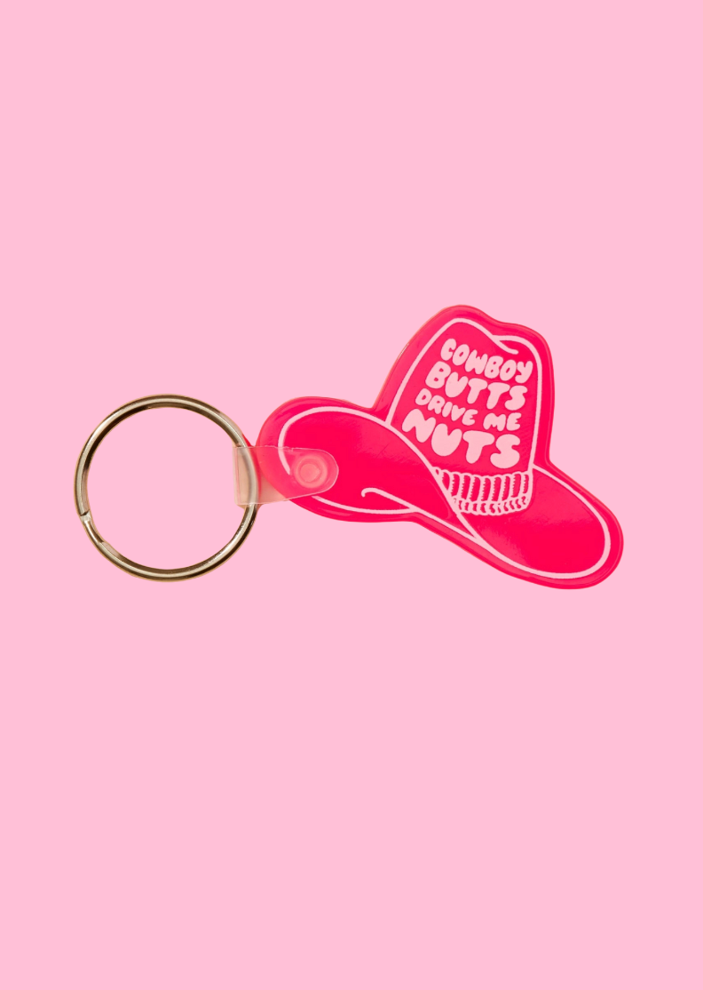 I Love Cowboys Pink Keychain