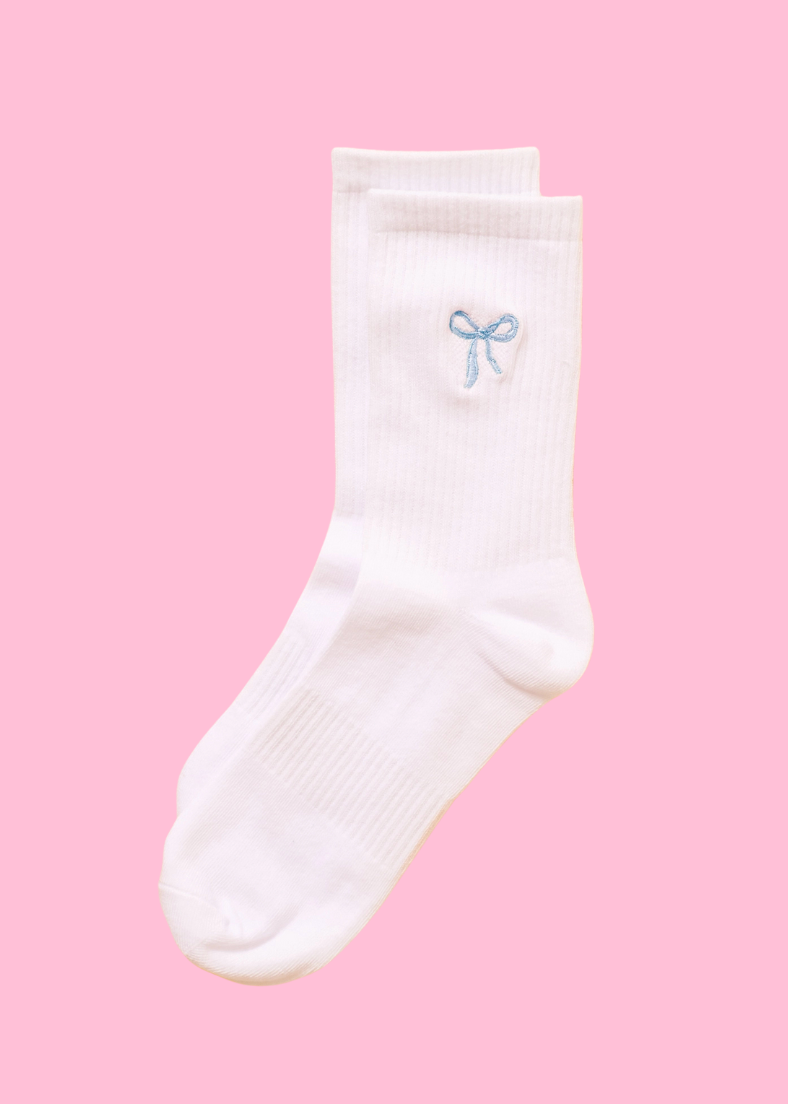 Blue Embroidered Bow Socks