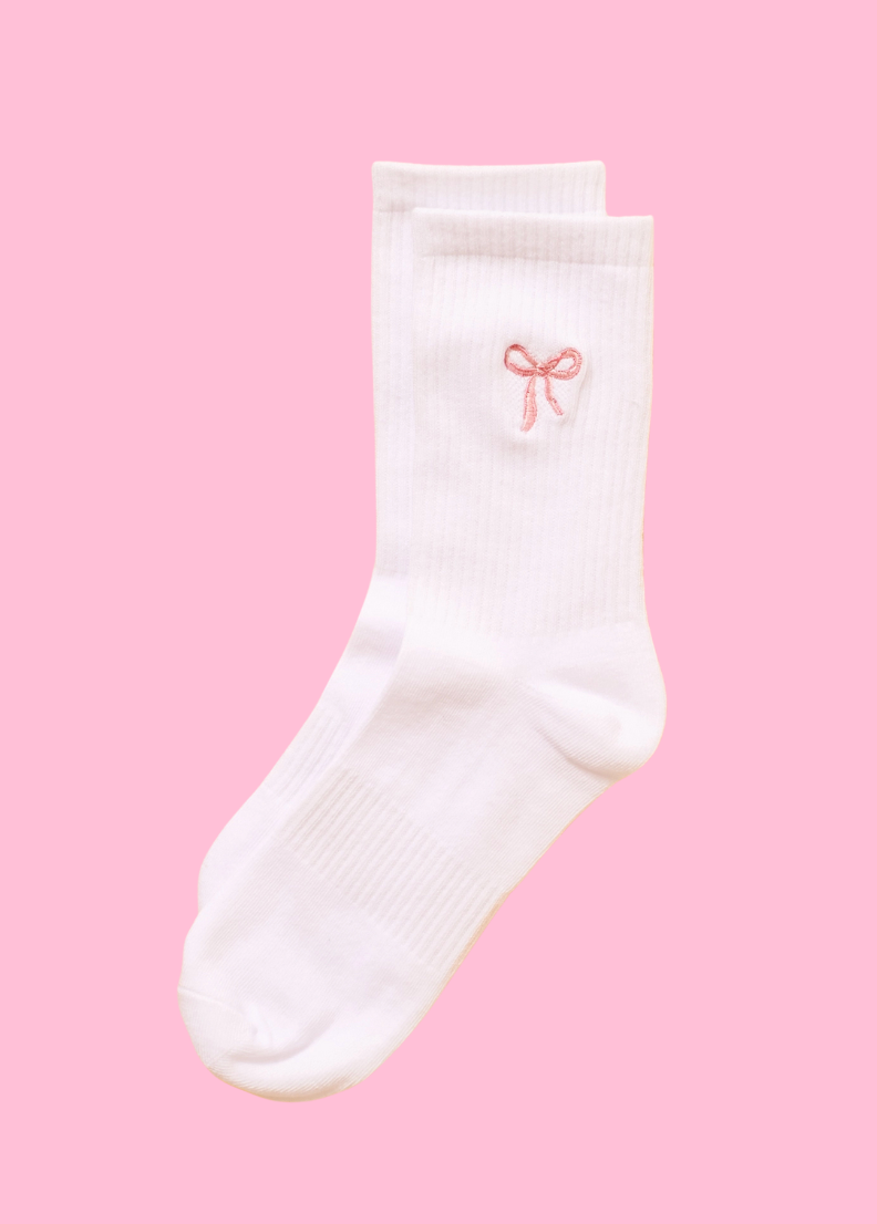 Pink Embroidered Bow Socks