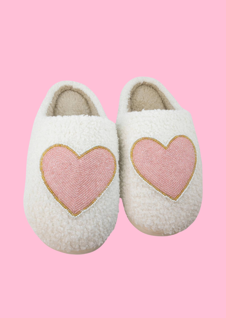 Beaded Pink Hearts Slippers