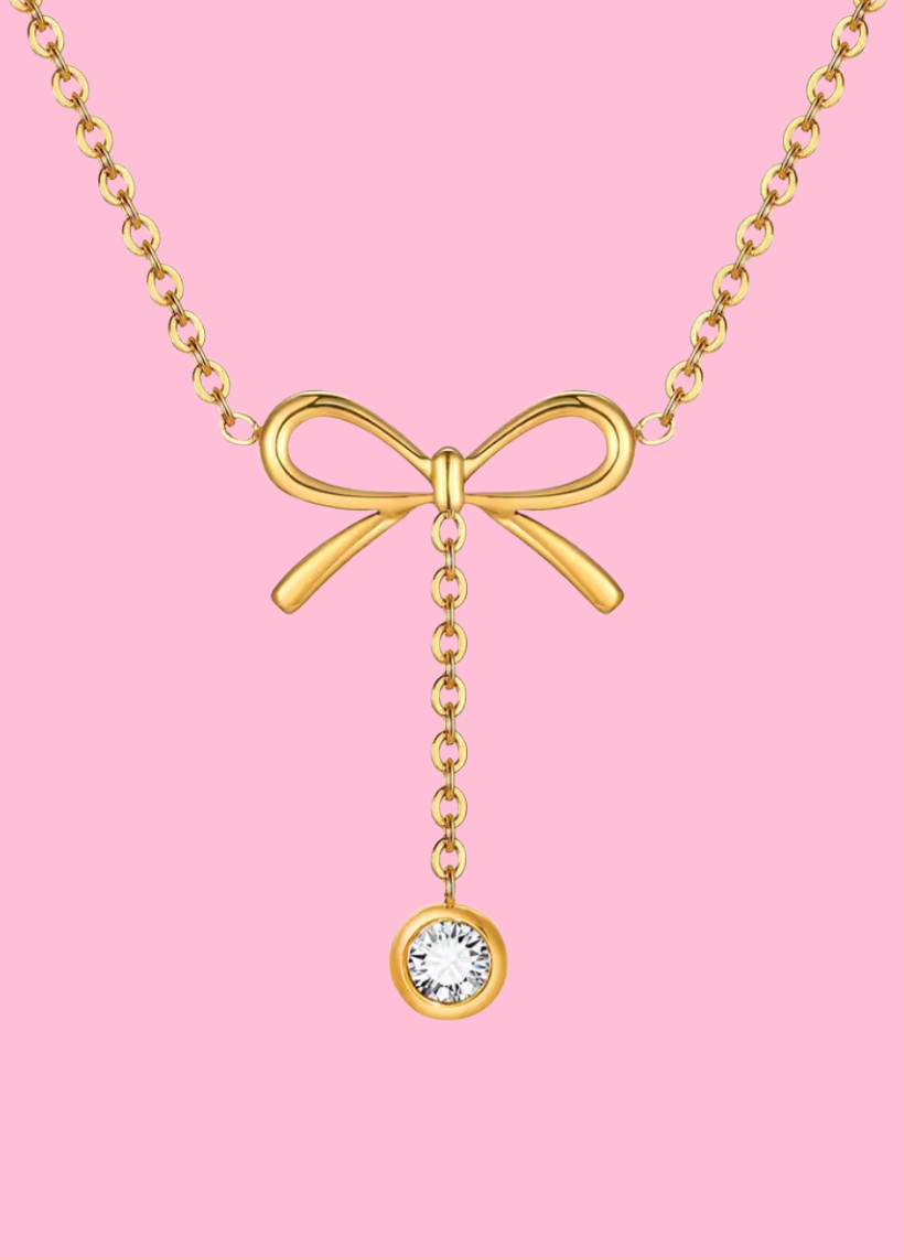 Gold Bow CZ Necklace