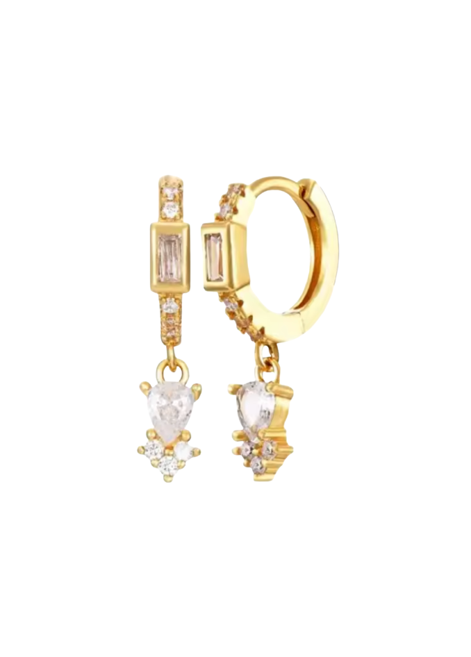 18k Gold Rectangular CZ Huggies