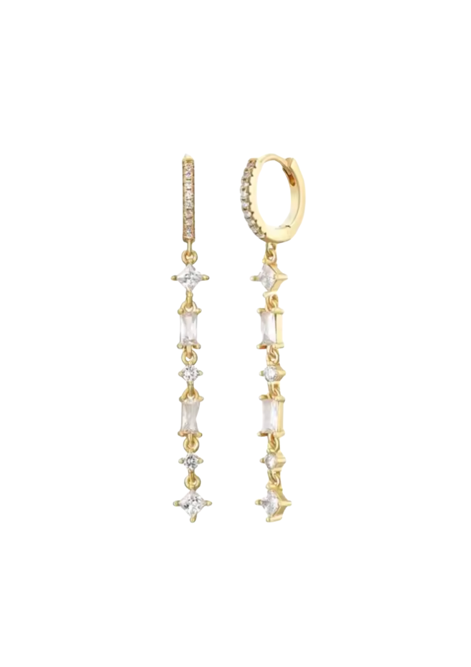 18k Gold Hanging CZ Huggies