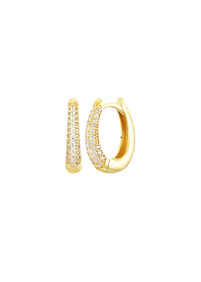 18k Gold Elongated CZ Huggies