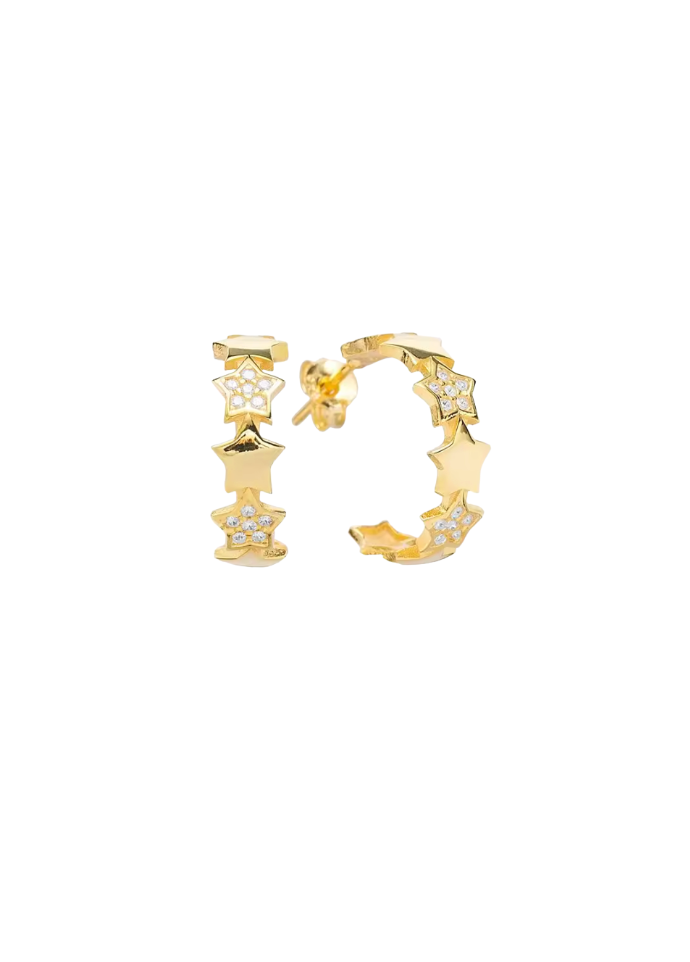 18k Gold Stars Repeating CZ Hoops