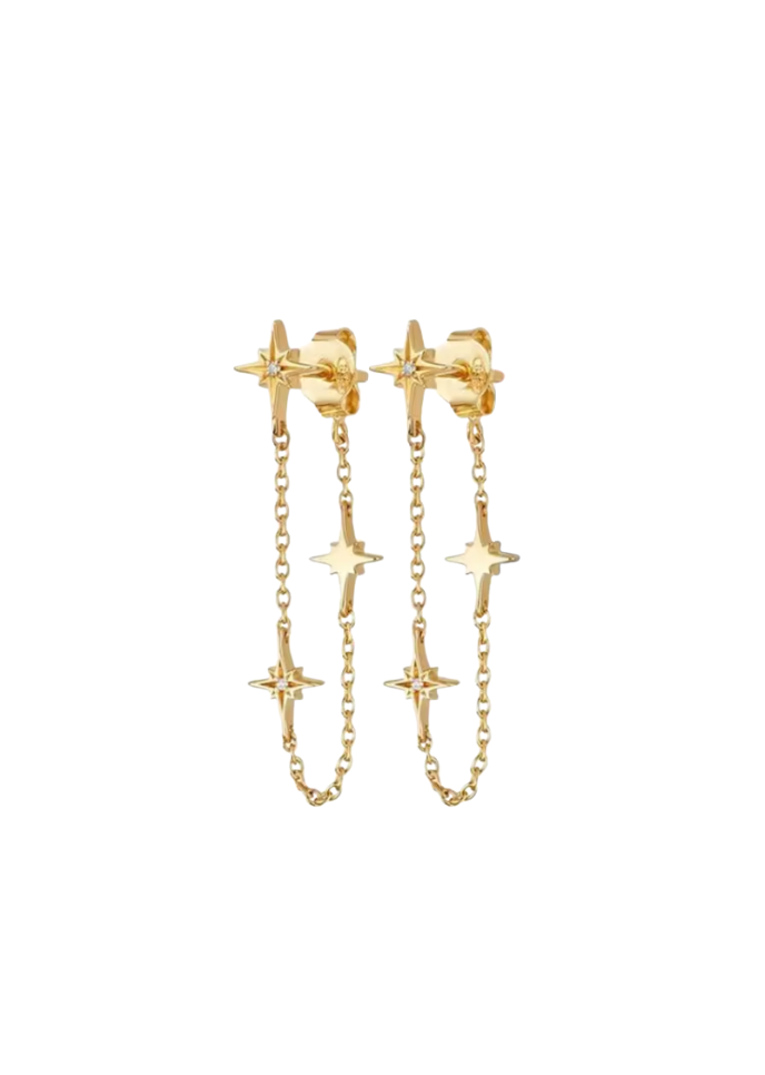 18k Gold Star Drop Studs