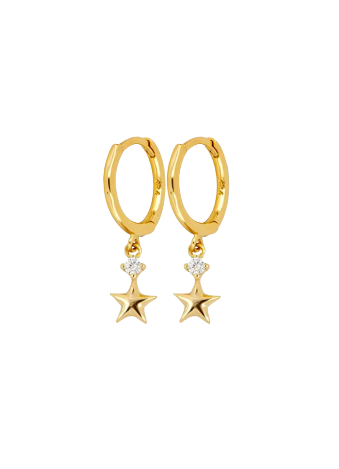 18k Gold Hammered Star Huggies