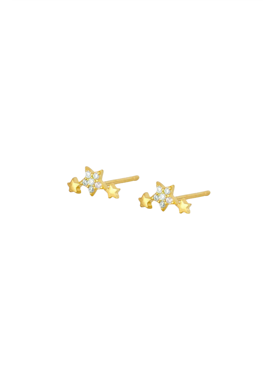 18k Gold Triple Star CZ Studs