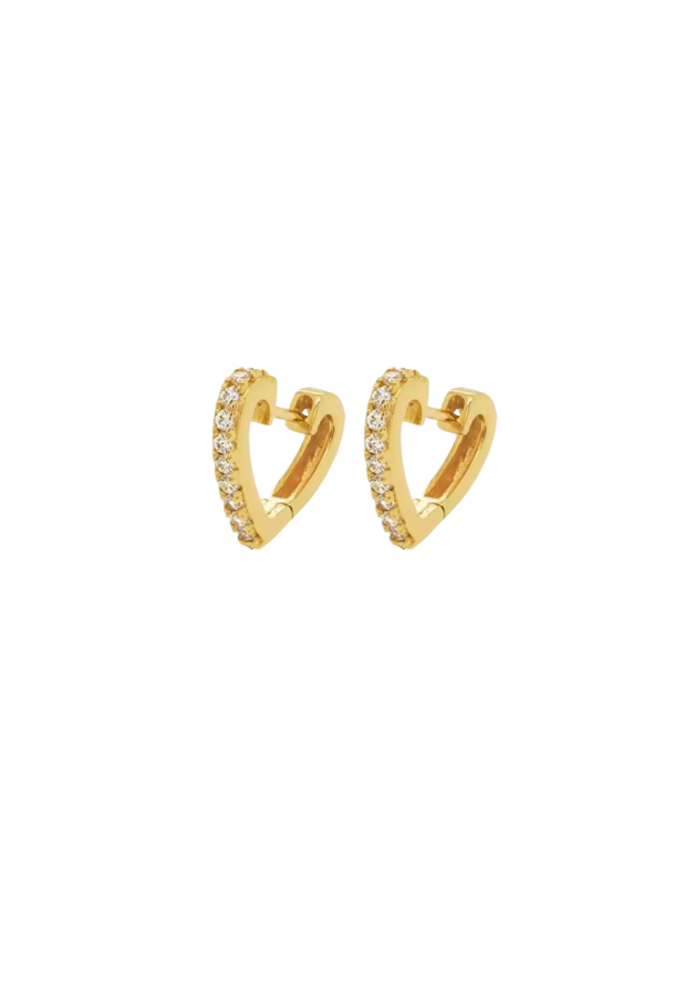 18k Gold CZ Heart Huggies