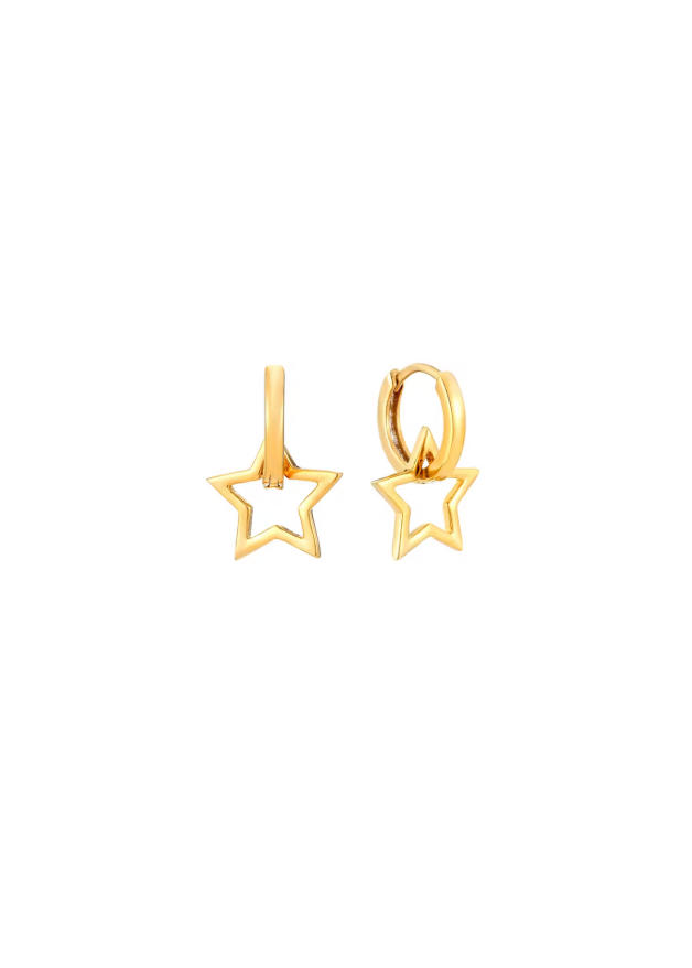 18k Gold Star Outline Huggies