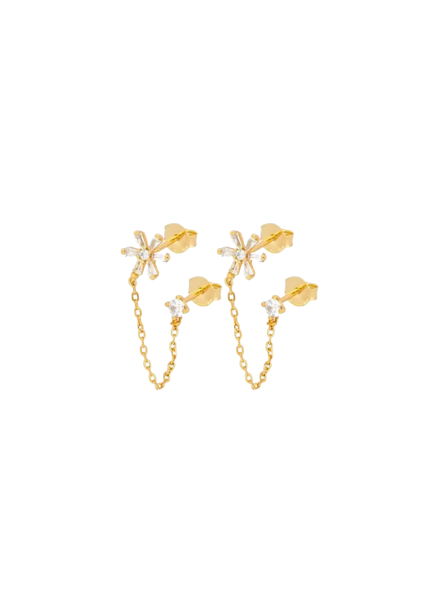 18k Gold Flower Connection Studs