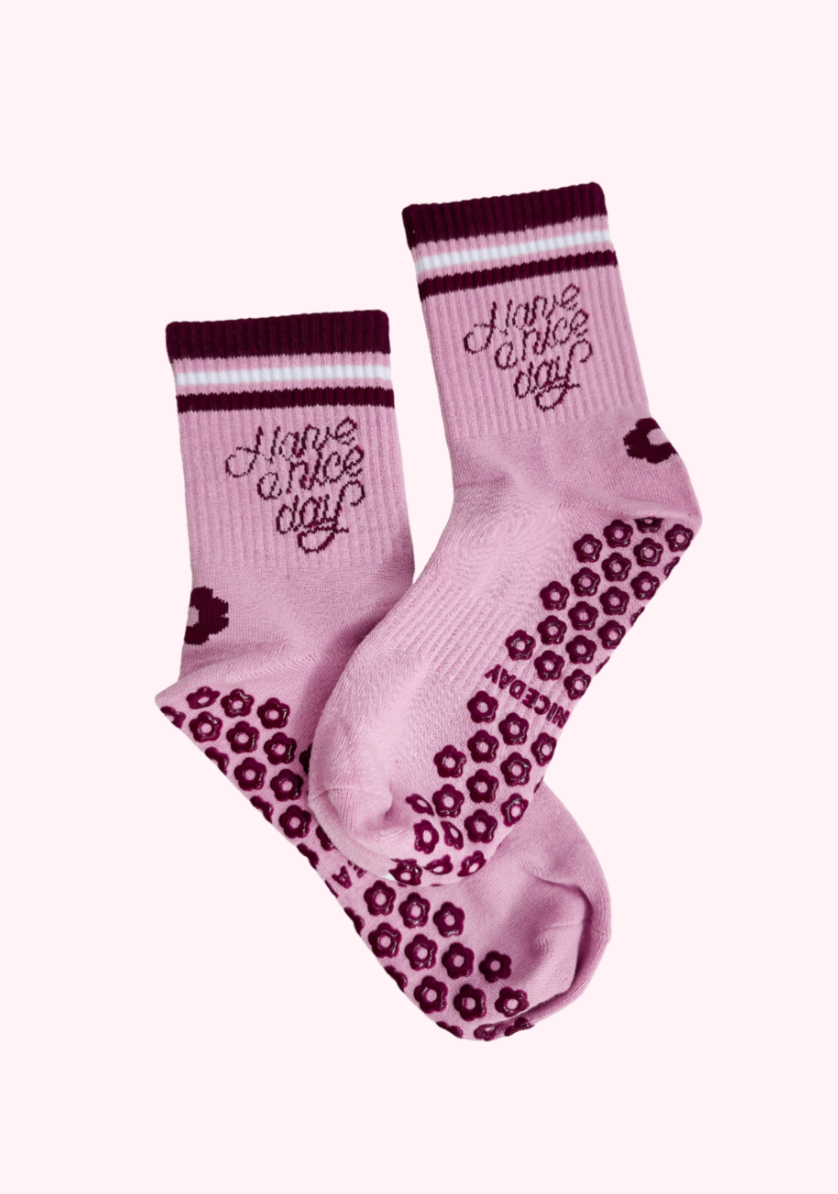 Have a Nice Day Purple Grip Socks