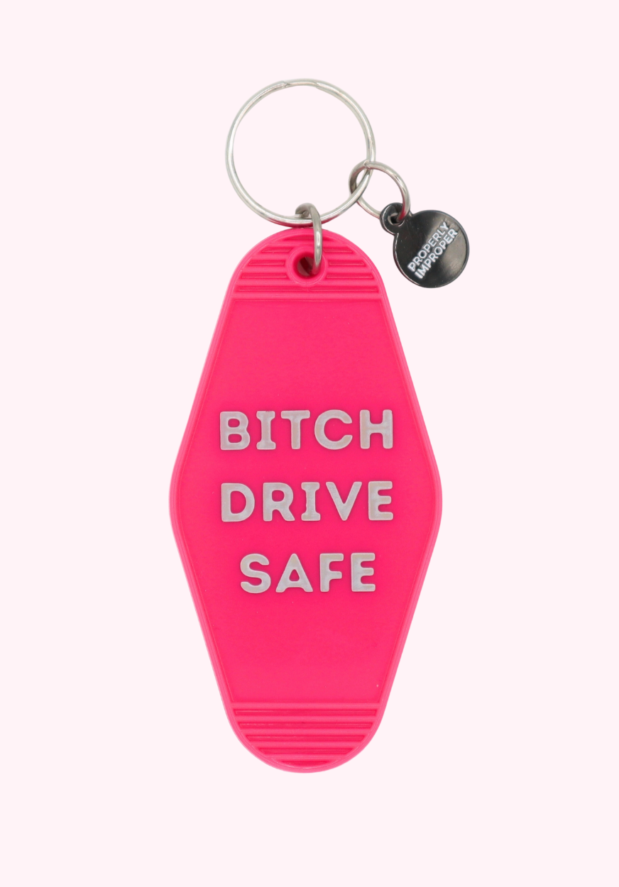 Drive Safe Pink Keychain