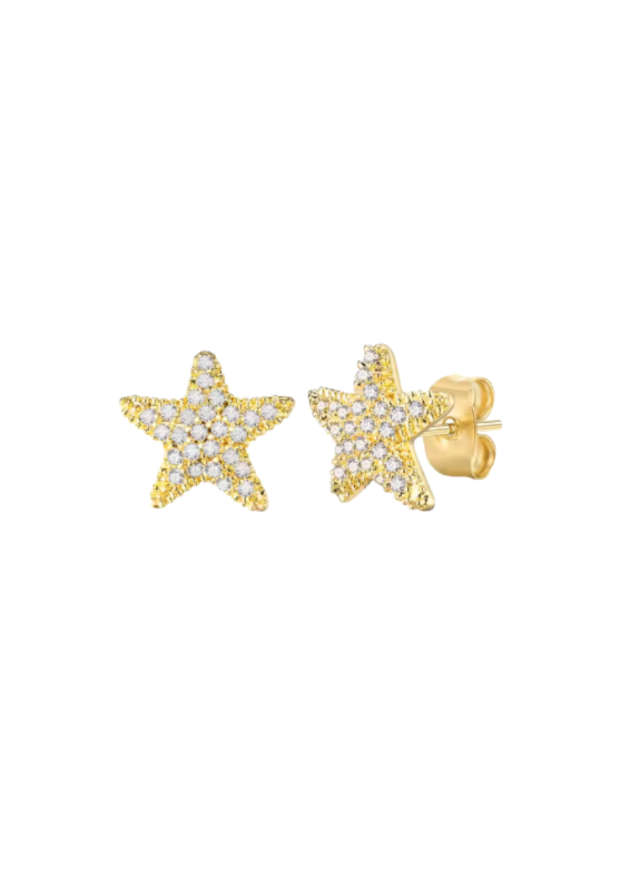 Gold CZ Starfish Studs