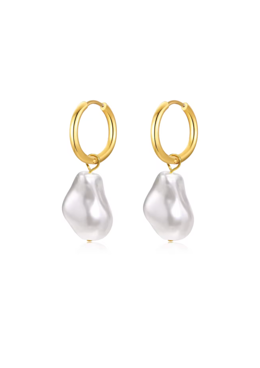 Freshwater Pearl Gold Huggies