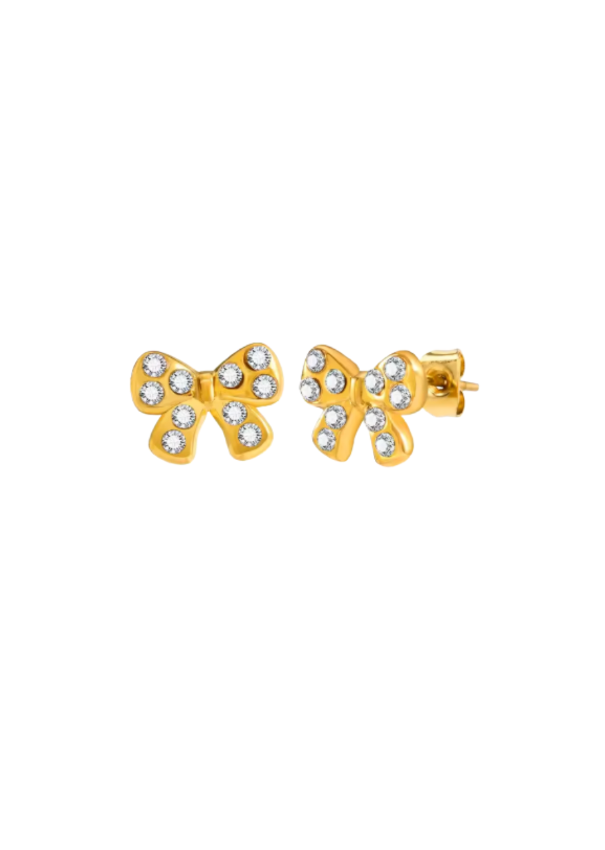 Gold Bow CZ Studs