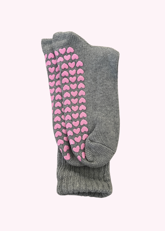 Grey Slouchy Heart Grip Socks
