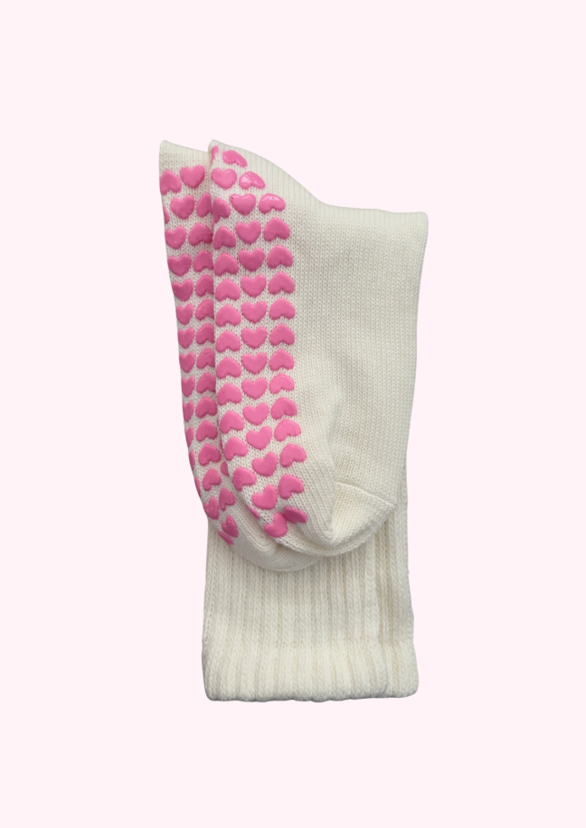 White Slouchy Heart Grip Socks