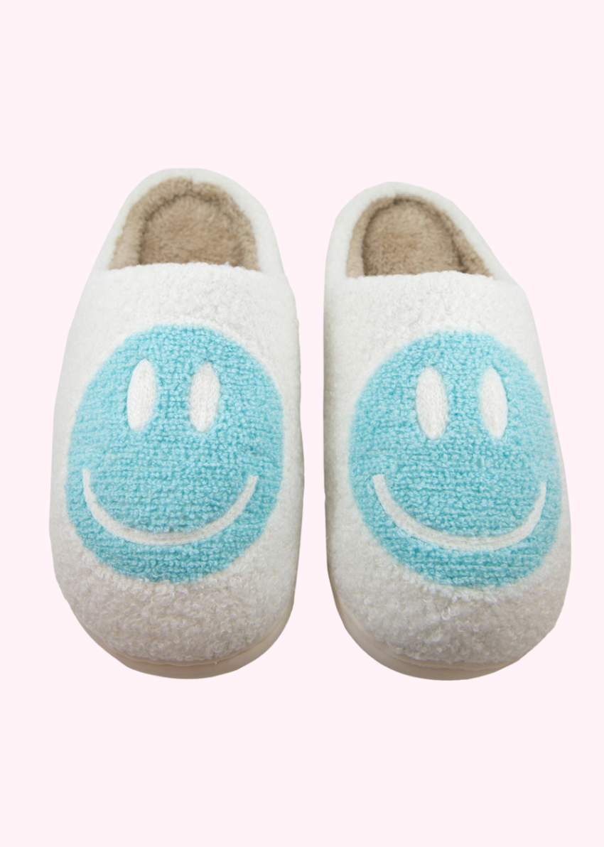 Aqua Blue Smiley Slippers