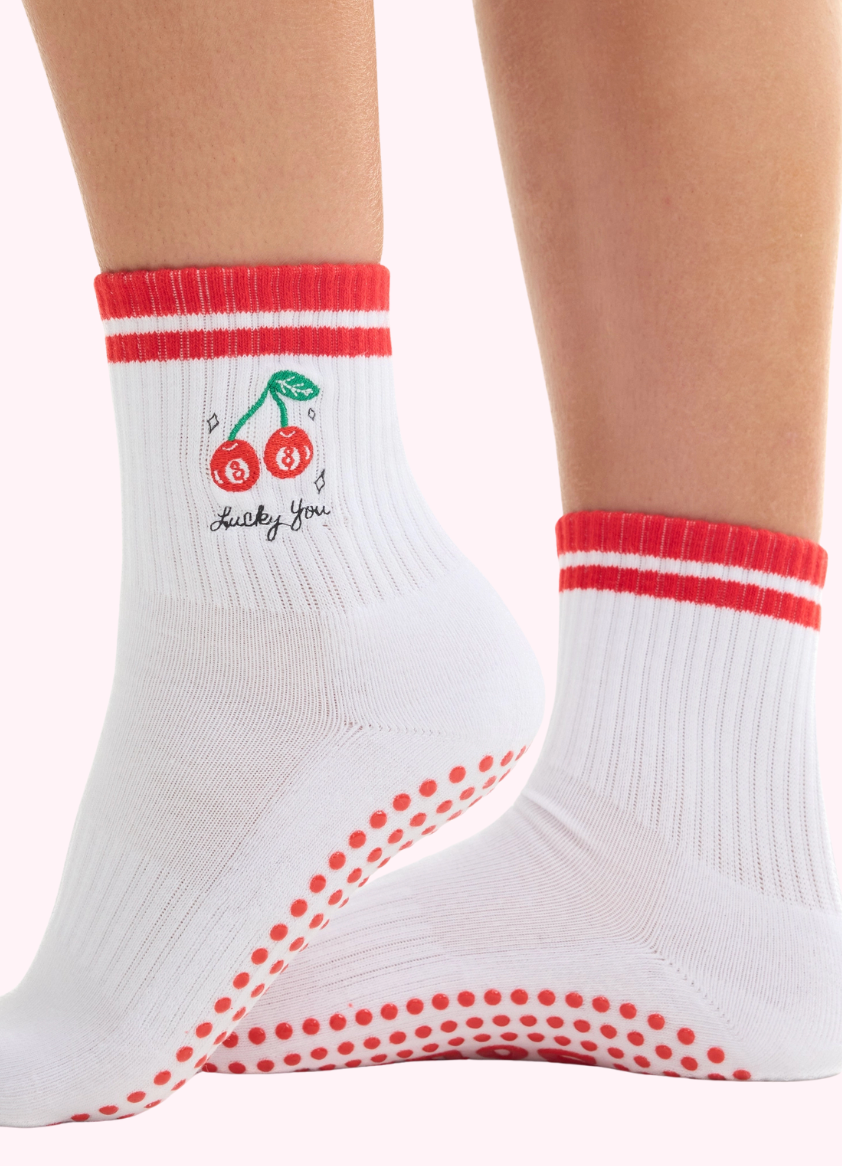 Lucky You Cherry Grip Socks