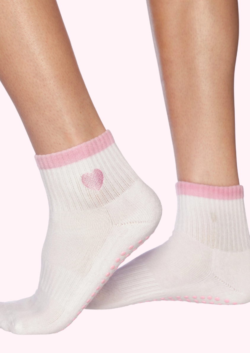 Pink Heart Grip Socks