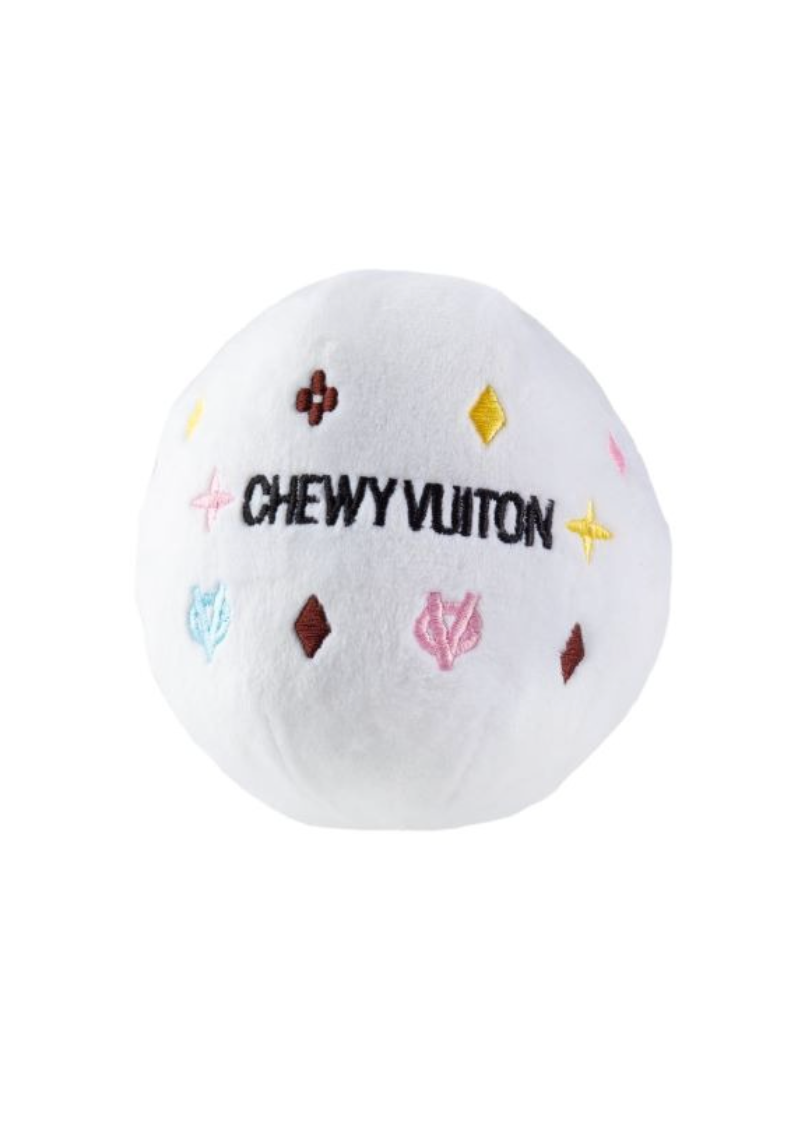 White Chewy Vuiton Ball Dog Toy