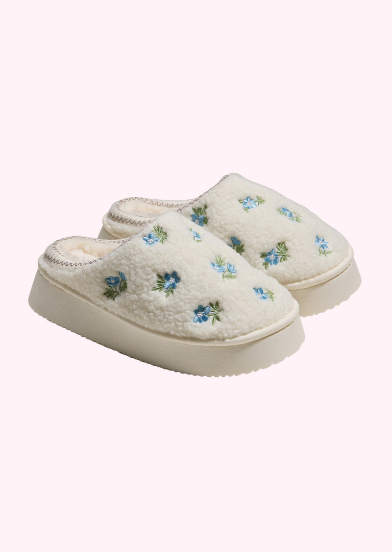 Blue Floral Platform Slippers