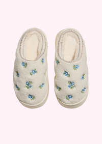 Blue Floral Platform Slippers