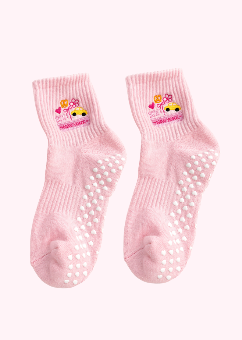 Pink NY Themed Grip Socks