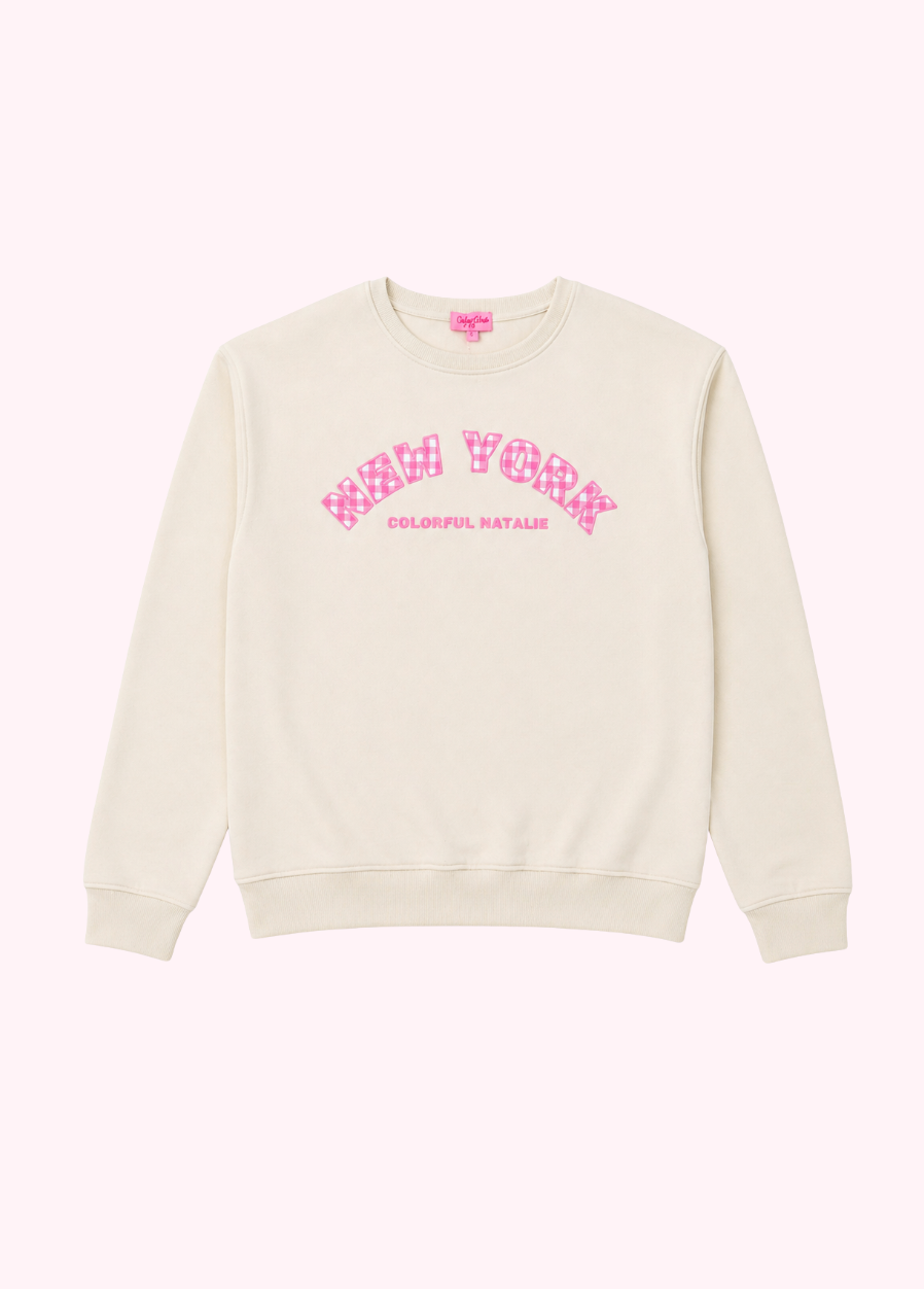 New York Cream Gingham Crewneck