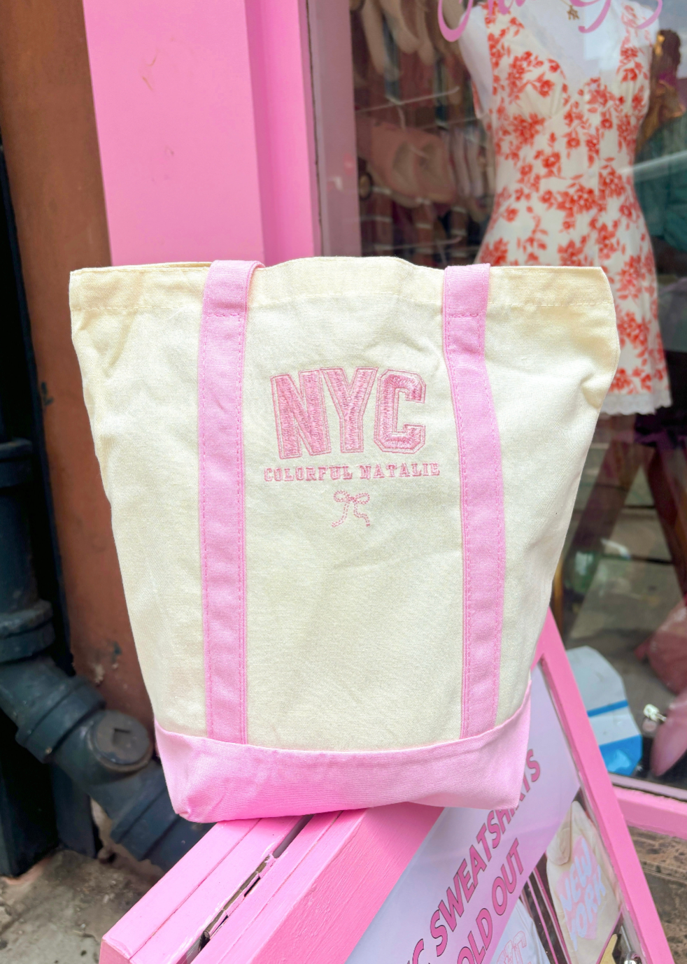 Colorful Natalie Pink Embroidered Tote Bag