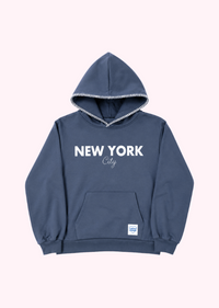 New York City Blue Frayed Hoodie